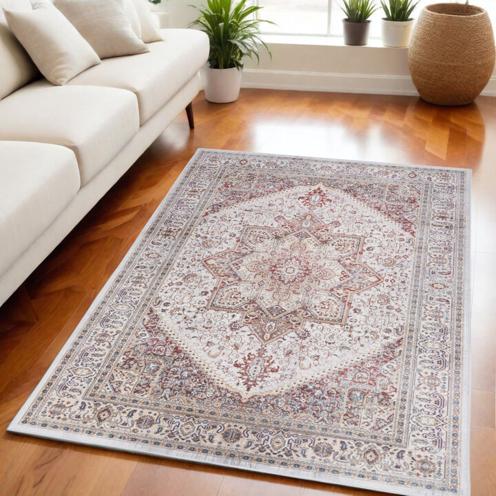HomeRoots Floral Medallion Distressed Non Skid Area Rug