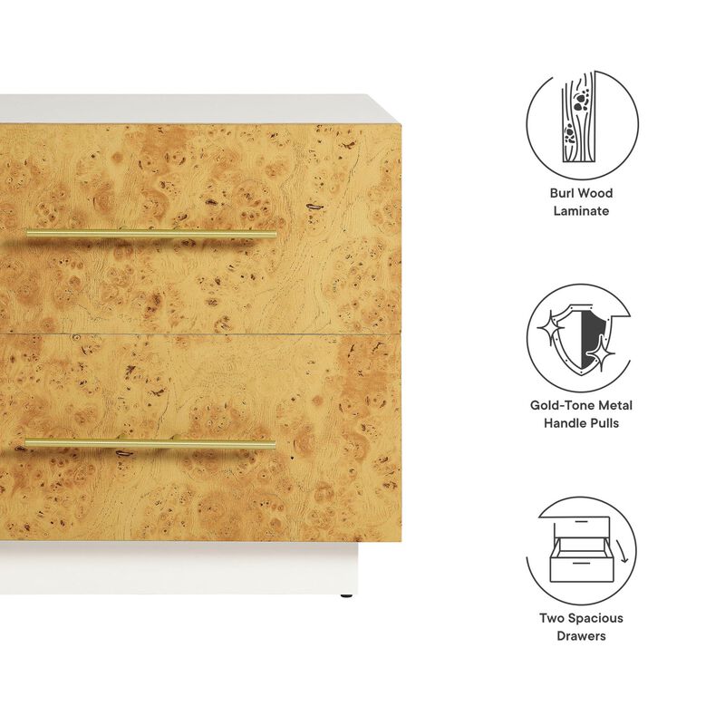 Modway ABEL 2 Drawer Nightstand in White Bleached Burl image number 1
