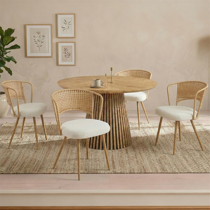 Farmhouse Wicker Soft Dining Chairs Set of 4