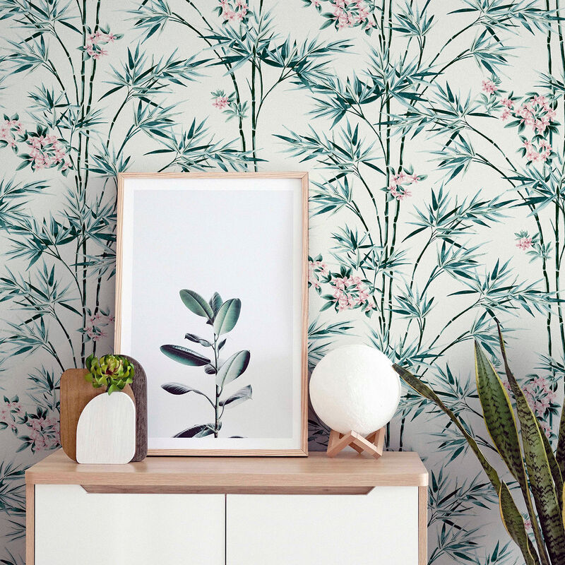 Ayumi White Glitter Bamboo Wallpaper image number 5