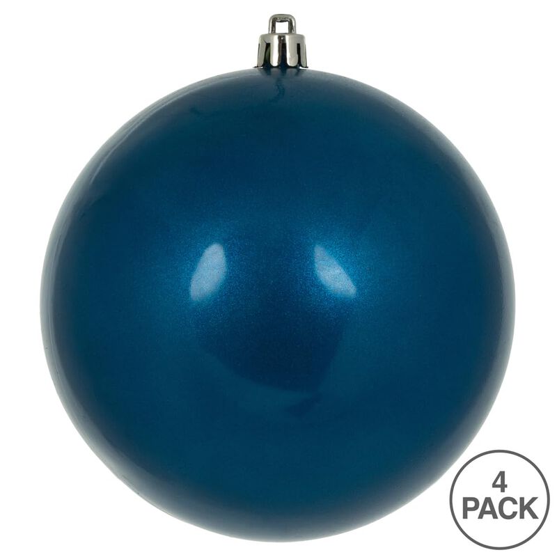 Vickerman 4.75" Blue Candy Ball Ornament, 4 per Bag image number 2