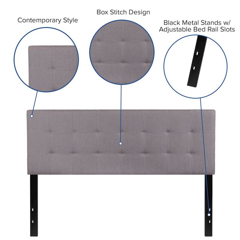 Flash Furniture Tufted Upholstered Queen Size Headboard in Light Gray Fabric image number 1