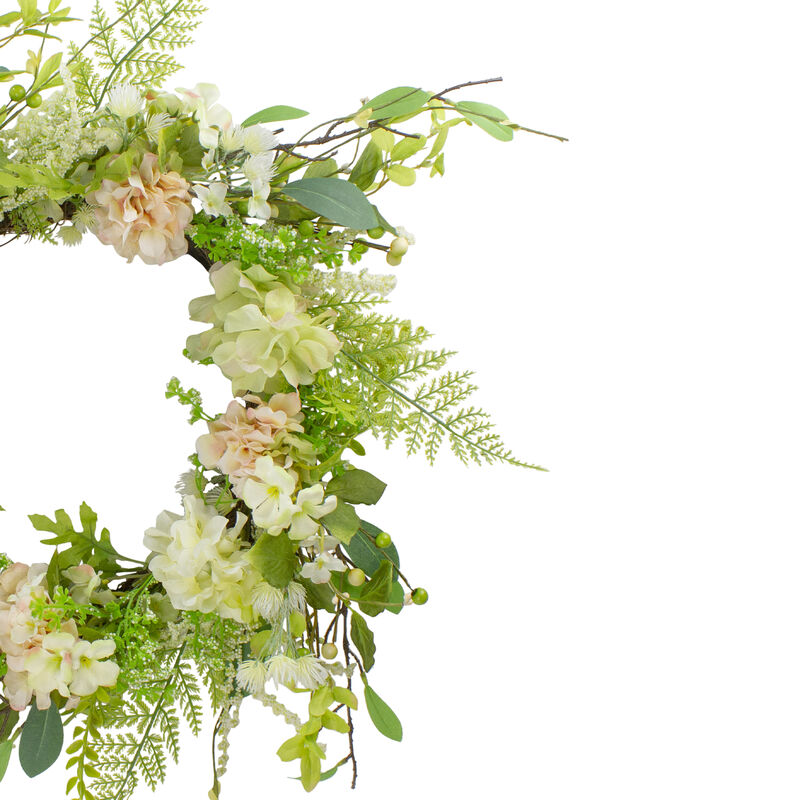 Hydrangea and Fern Spring Floral Berry Wreath  Green and Pink 28" image number 2