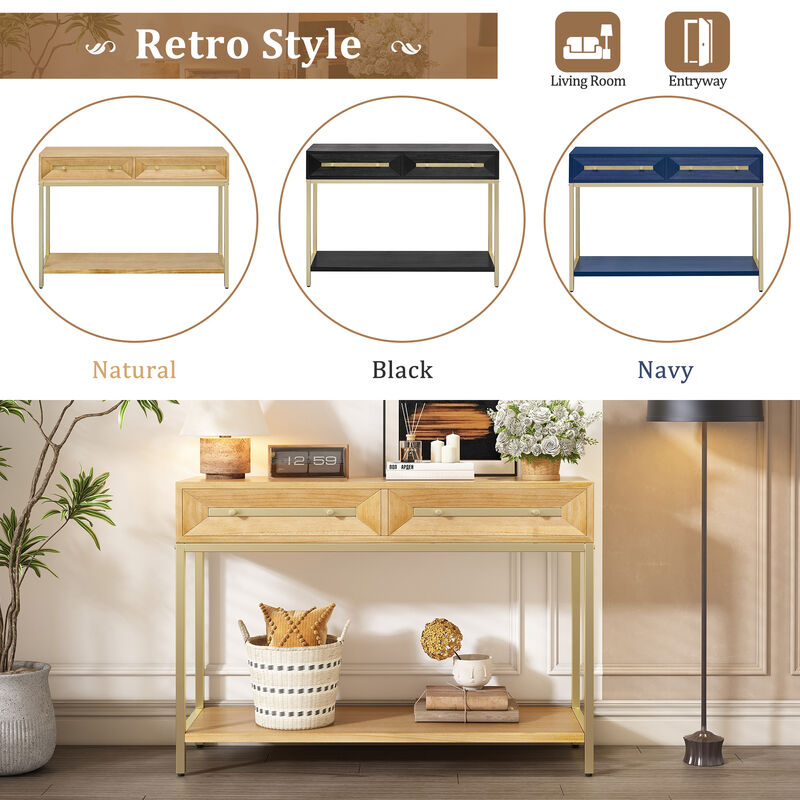 Whisen Entryway Console Table with Two Drawers, Retro Hallway Table with Geometric Design - Navy
