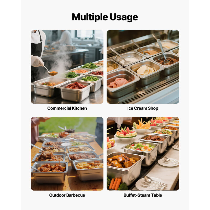 VEVOR 1/6 Size Hotel Pans Steam Table Pans 4 Inch Deep Stainless Steel 6 Pack