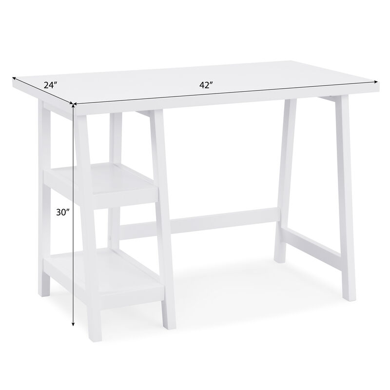 Streamdale Contemporary Wood Writing Desk with Storage, White
