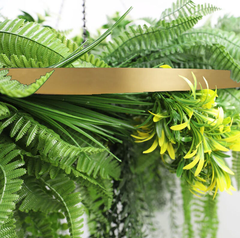 Gold Framed Roof Hanging Disc With Tropical Foliage Mix and Draping Stems 23.5" UV Resistant image number 2