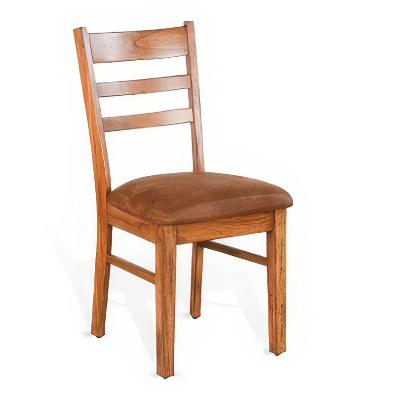 Marv Dining Chair Set of 2, Ladderback, Saddle Seat, Light Brown Wood - Benzara