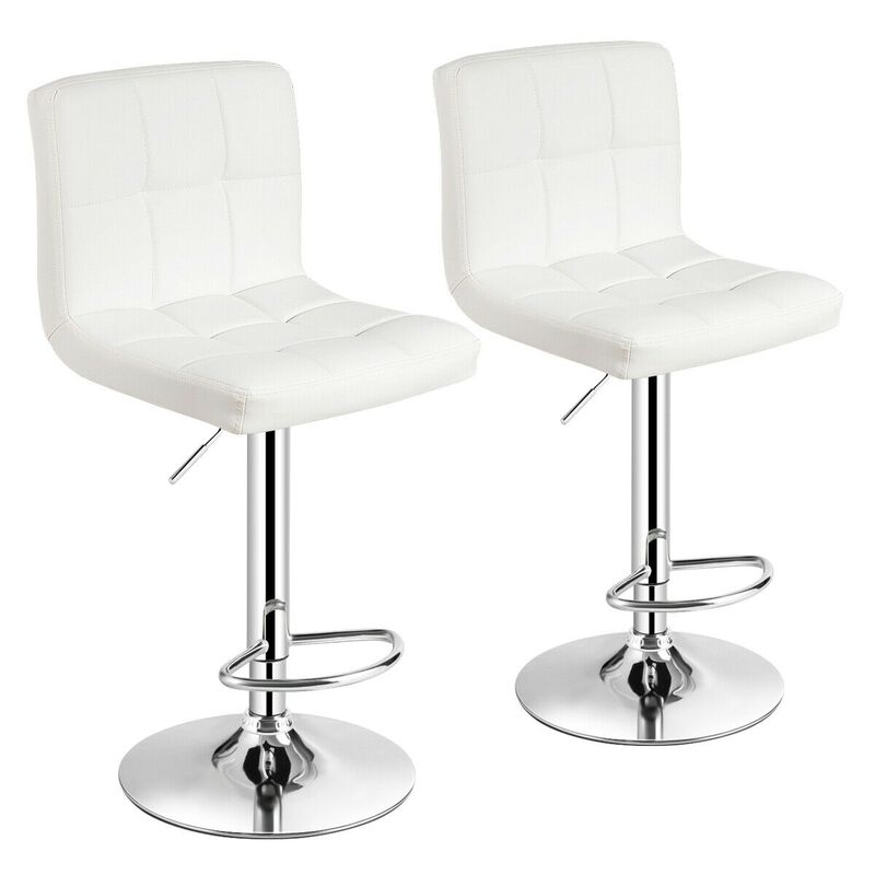 Set of 2 Square Swivel Adjustable PU Leather Bar Stools with Back and Footrest