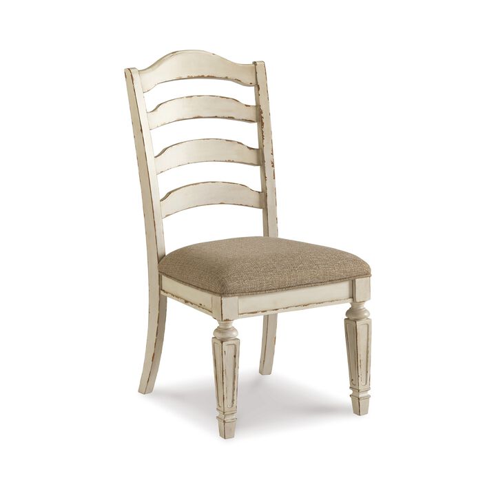 Alyn Dining Side Chair Set of 2, Ladderback, Distressed White Wood - Benzara