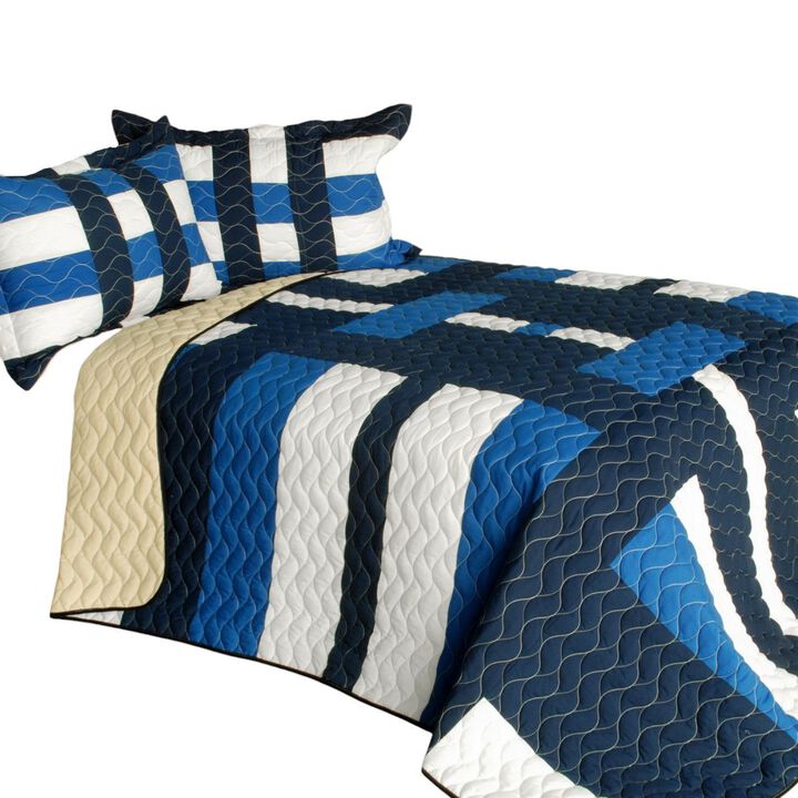 Queen Size Geometric Patchwork Quilt Set Waves Axero Soft Quilted Bedspread