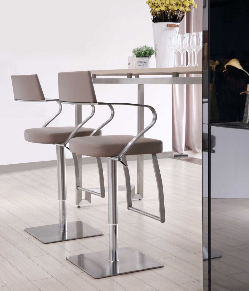 Modern Stainless Steel Bar Chair with Footrest, Adjustable Height Counter Stool