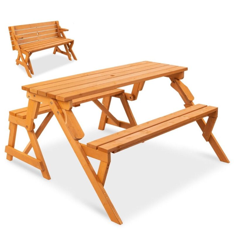 Hivvago Outdoor Interchangeable 2 in 1 Multi-Use Wooden Picnic Table Garden Bench Umbrella Hole