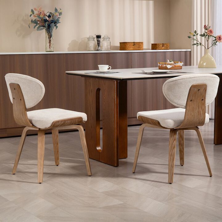 Glamour Home Set of 2 Bernique Beige Washed Woven Fabric Dining Chair with Natural Wood Legs