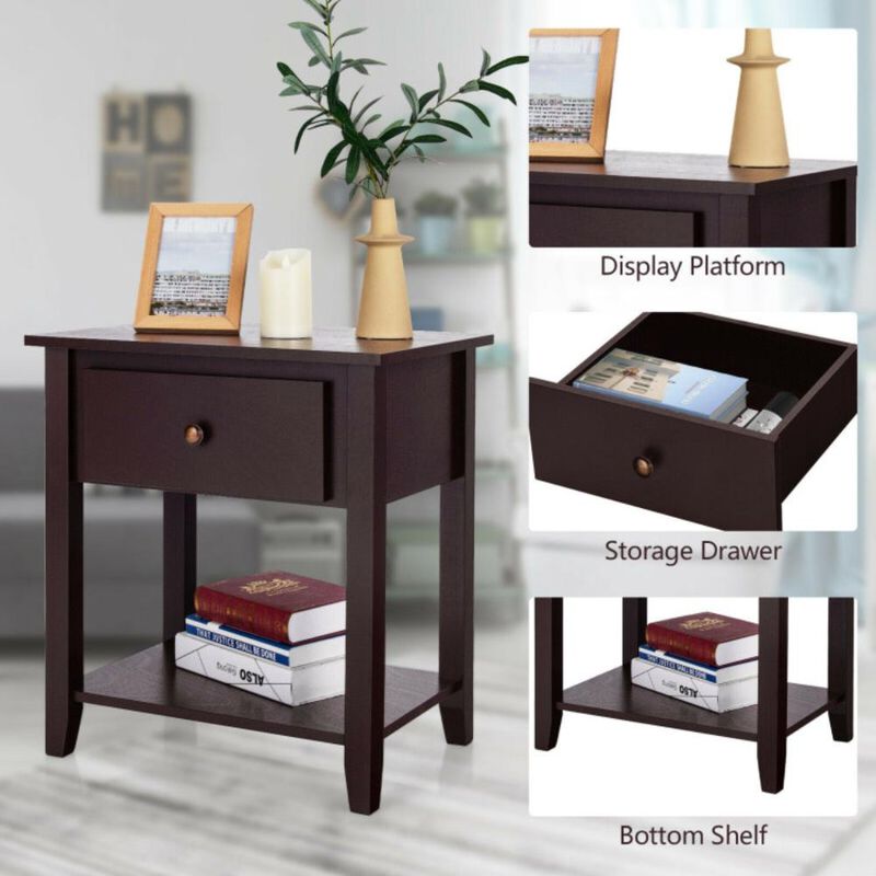 Hivvago Nightstand with Drawer and Storage Shelf for Bedroom Living Room