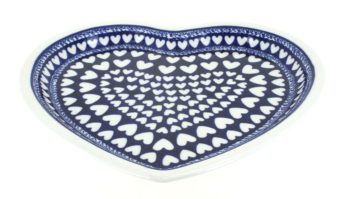 Blue Rose Polish Pottery Heart Plate