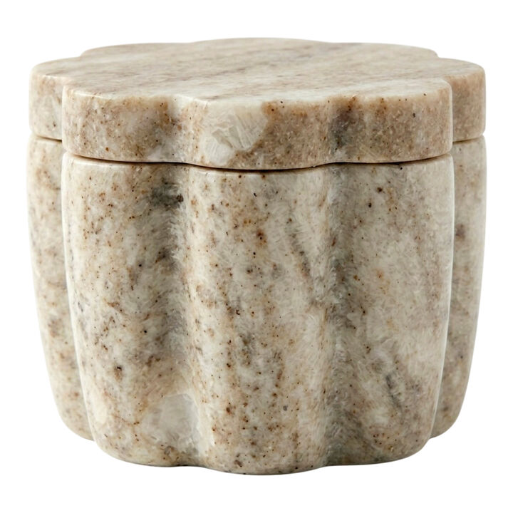 4" Scalloped Box, Beige Marble