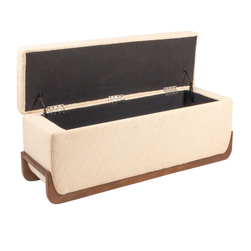 Mango Wood and Boucle Storage Bench, Ivory image number 5