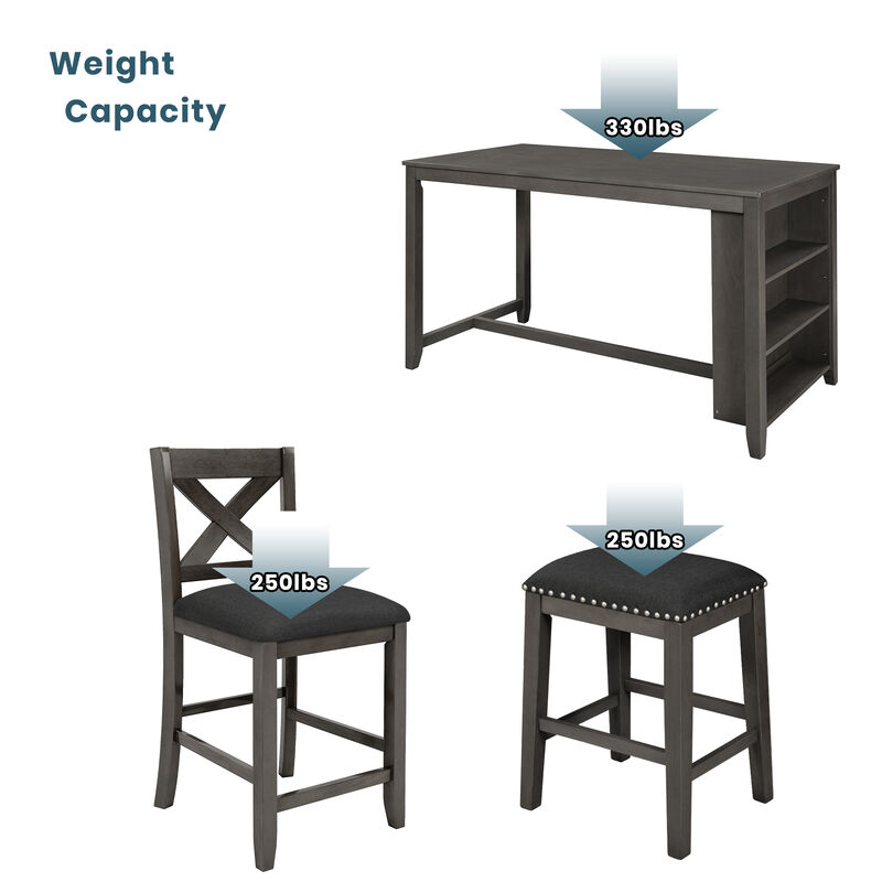 Merax 5 Pieces Counter Height Rustic Farmhouse Dining Room Wooden Bar Table Set