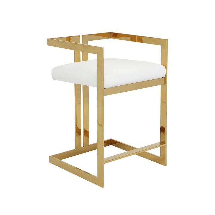 Pangea Home Kenzie Counter Stool Gold/White Faux Leather