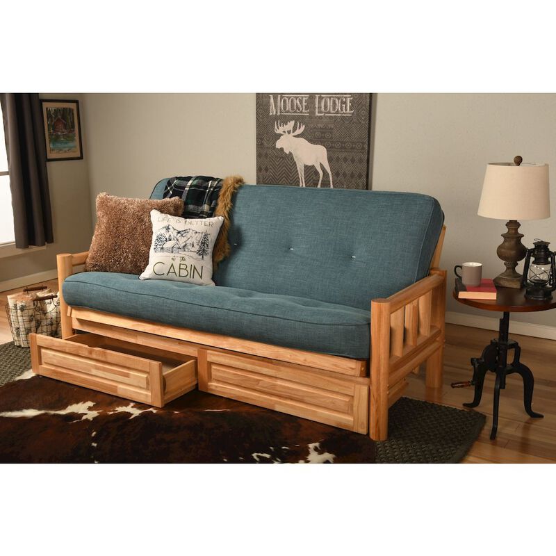 Lodge Frame-Natural Finish-Linen Aqua Mattress-Storage Drawers image number 1