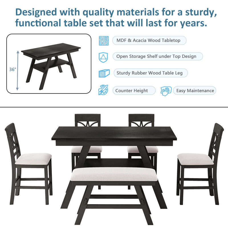 6-Piece Wood Counter Height Dining Table Set image number 5
