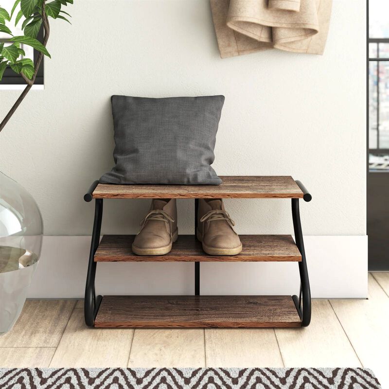 Hivvago Modern Industrial Metal Wood 3 Tier Shoe Rack   Holds up to 9 Pair of Shoes
