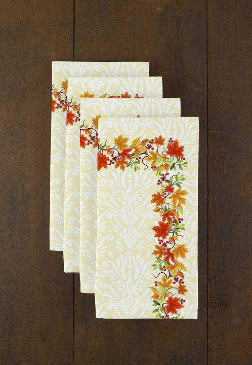 Fabric Textile Products, Inc. Napkin Set, 100% Polyester, Set of 4, Textured Thanksgiving Garland Border