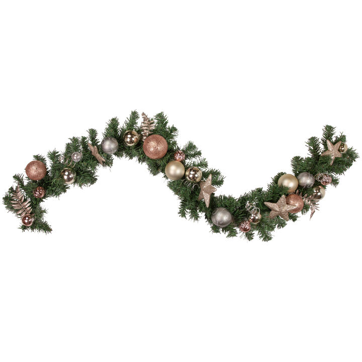 6' x 12" Green Foliage with Stars and Ornaments Artificial Christmas Garland  Unlit