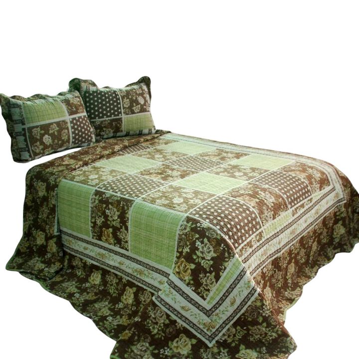 Queen Size Cotton 3-Piece Vermicelli Quilted Printed Quilt Set with Shams