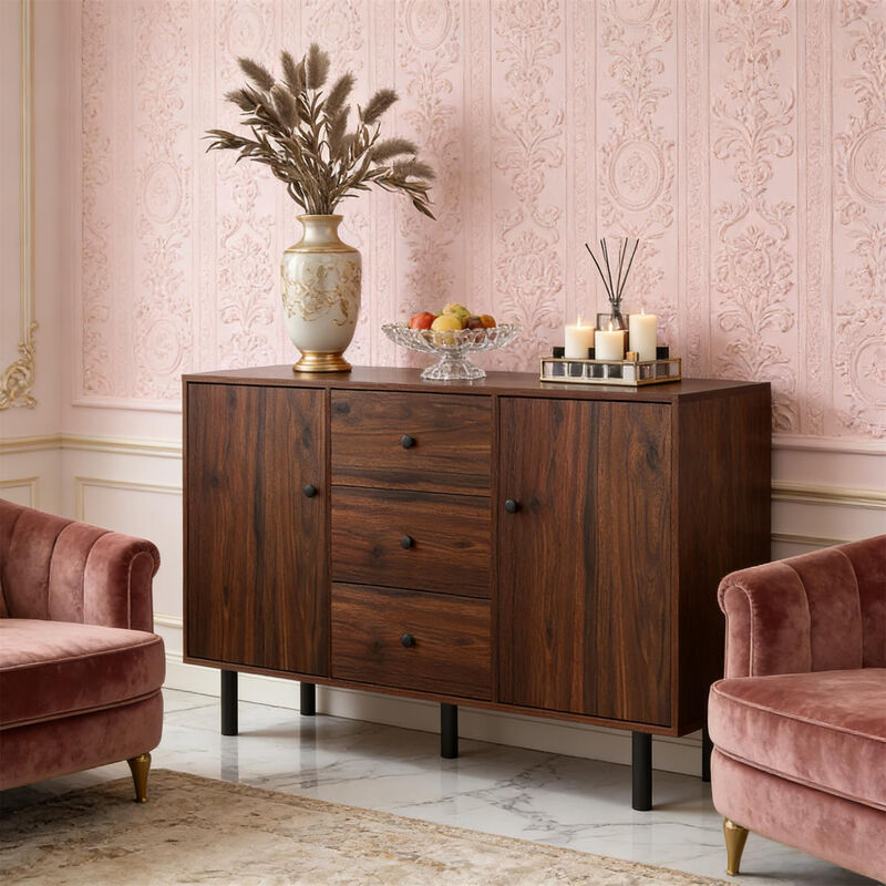 Accent Cabinet Console Storage Cabinet with 2 Cabinets 3 Drawers, Rustic Brown image number 7