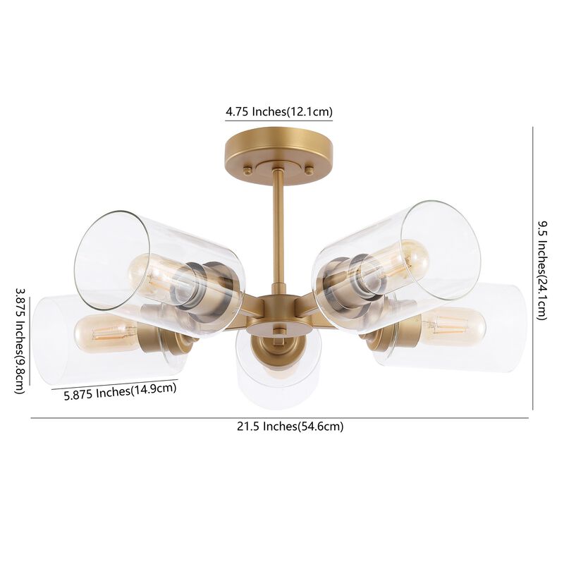 Jaynie 5-Light Farmhouse Industrial Iron Cylinder LED Semi Flush Mount