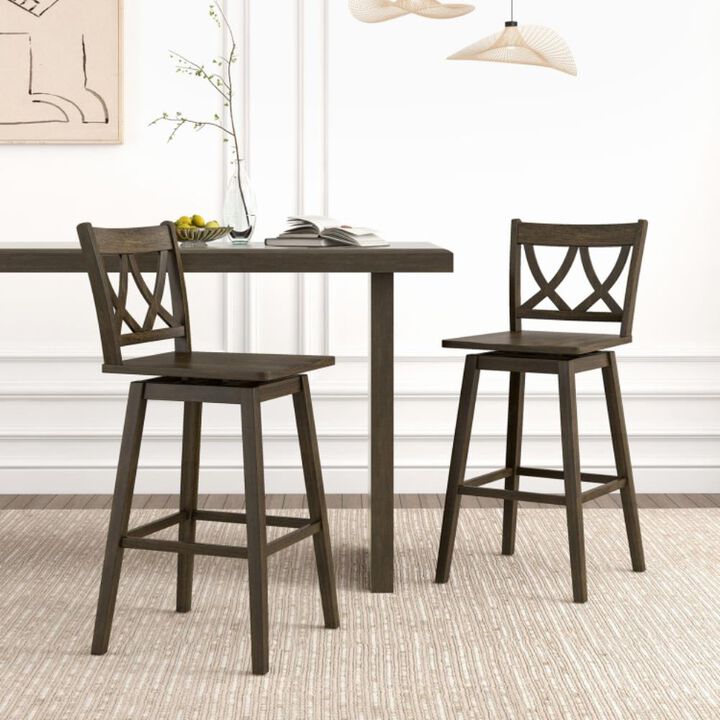 Hivvago Bar Stool Set of 2 Wooden Bar Chairs with Rubber Wood Frame