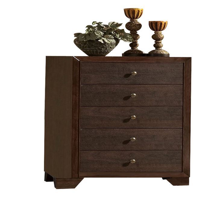 Wooden Chest with 5 Spacious Drawers  , Espresso Brown-Benzara