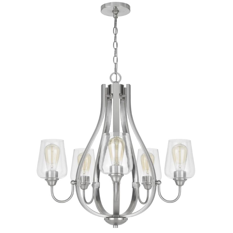 5 Light Chandelier, Teardrop Shape Glass Shades, Brushed Silver 26 Inch image number 4