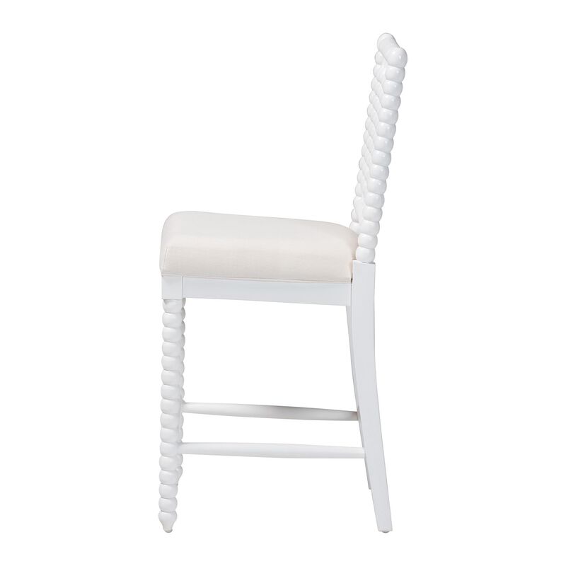 bali & pari Deya Bobbin Counter Stool - Sculptural Wood Kitchen Seating with Upholstered Seat and Spindle Back image number 2