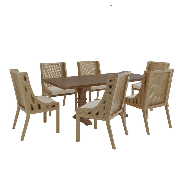 Christopher Knight Home Silvaris Fabric Upholstered Wood and Cane 7 Piece Expandable Dining Set