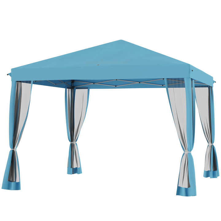 Outsunny 10' x 10' Pop Up Canopy Tent with Netting, Instant Gazebo, Ez up Screen House Room with Carry Bag, Height Adjustable, for Outdoor, Garden, Patio, Light Blue
