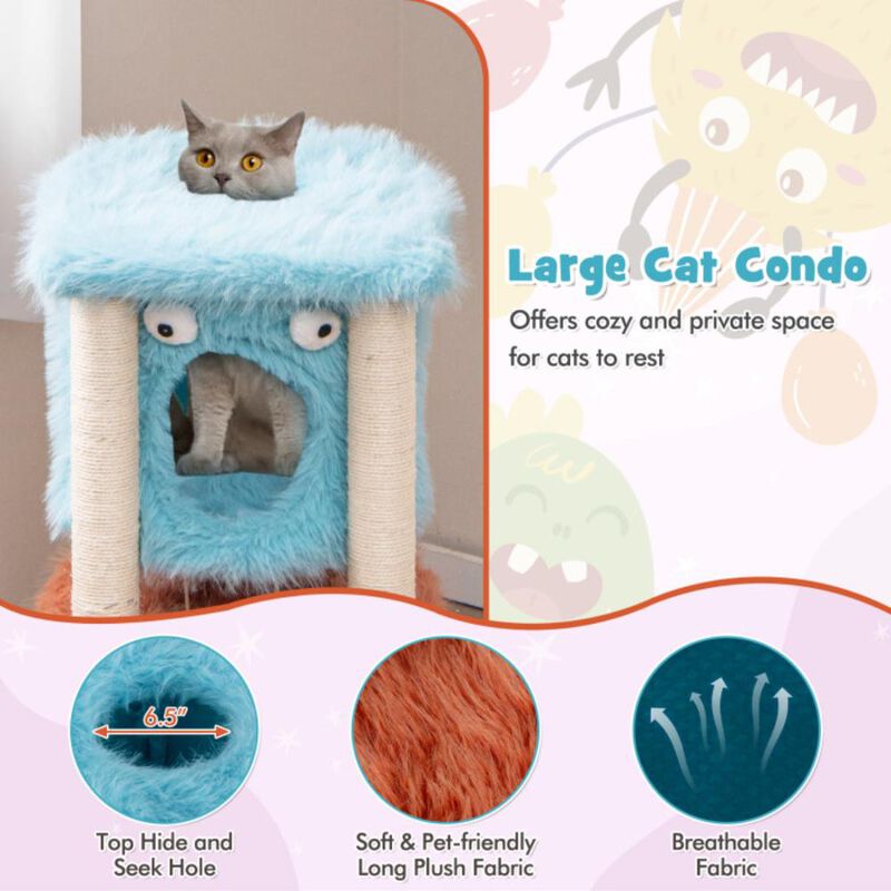 Hivvago Cute Monster-Themed Cat Tower with Private Condo and Soft Long Plush