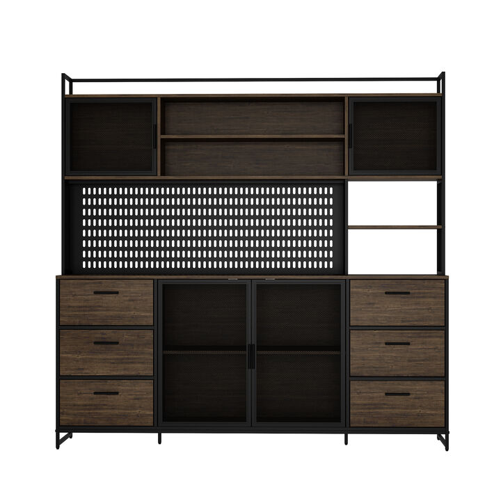 FUFU&GAGA Industrial Kitchen Pantry Storage Cabinet with Shelves and Drawers, (70.9" W x 15.7" D x 68.5" H) Brown and Black