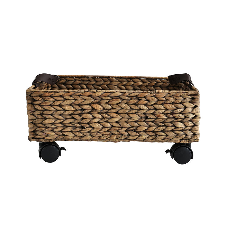 Adaline 18.11" Classic Farmhouse Handwoven Hyacinth Rectangular Underbed Storage Bin with Wheels and Handles