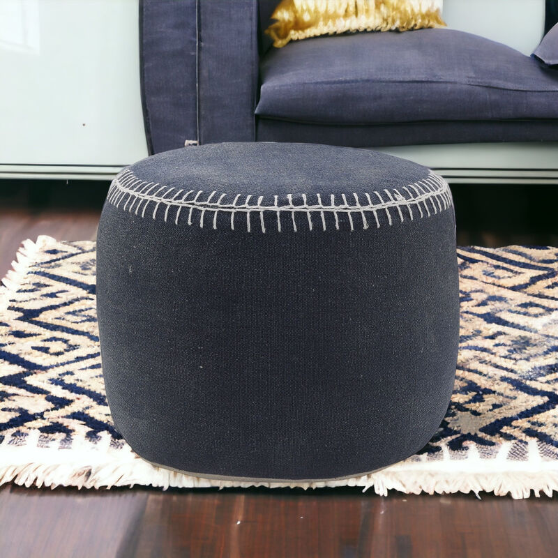 Cylinder Striped Cotton Pouf – Round Ottoman Accent Seat for Living Room