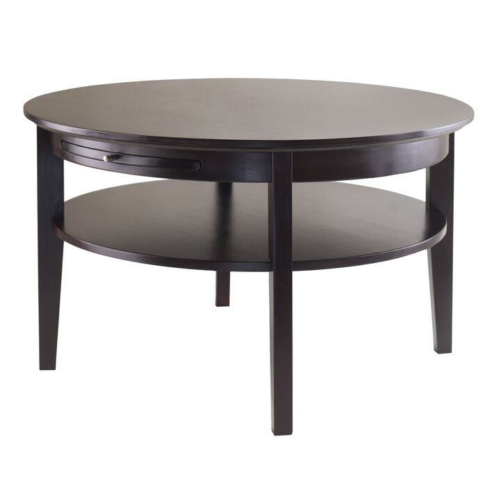 Amelia Round Coffee Table with Pull out Tray, Espresso