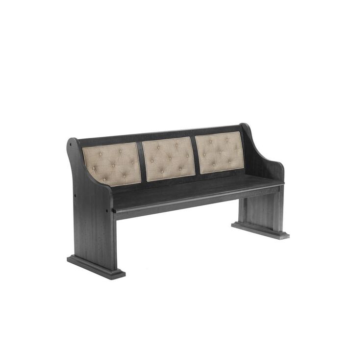 Best Quality Furniture D88 Dark Gray Wood Dining Bench in Beige Linen