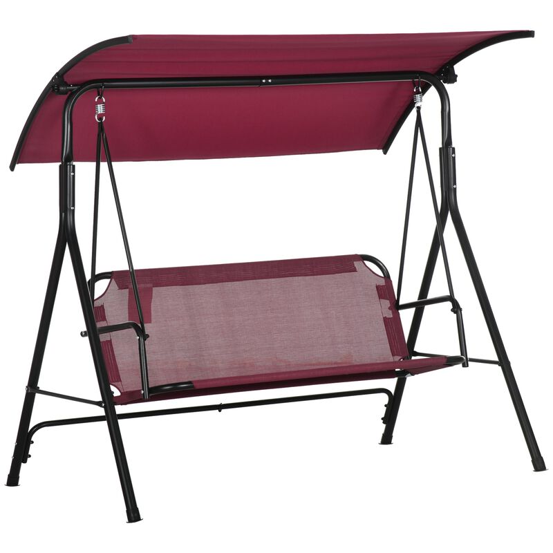 3-Person Porch Swing Bench with Stand & Adjustable Canopy, Armrests, Steel Frame for Outdoor, Garden, Patio, Porch & Poolside, Wine Red image number 1