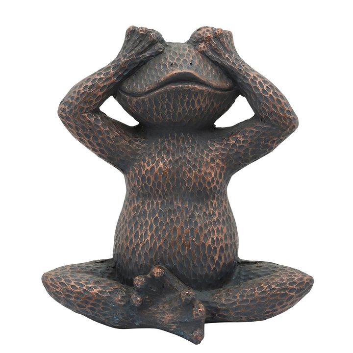 16 Inches Resin Hammered Sitting Frog Accent Decor, Bronze-Benzara