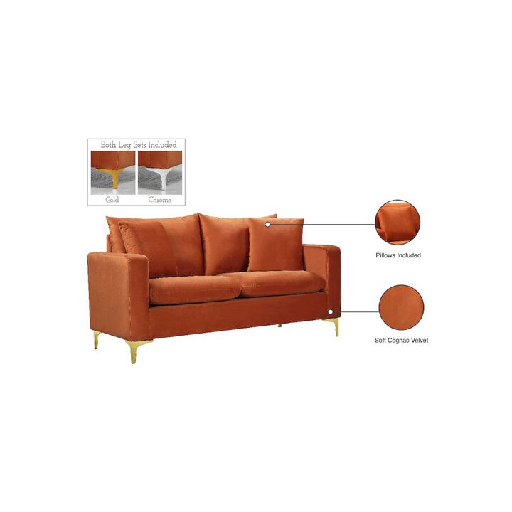Meridian Furniture Naomi Cognac Velvet Loveseat