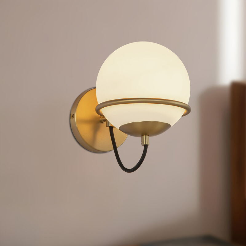 Alba 7-in Aged Brass/Opal Glass 1 Light Damp-Rated Wall/Vanity Light image number 1