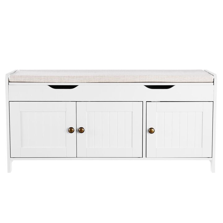 Entryway Bench with Shoe Storage, 3 Door Cabinets and Height Adjustable Shelf