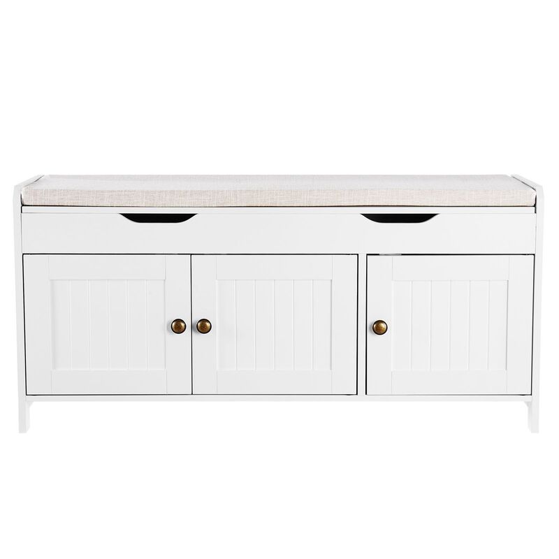 Entryway Bench with Shoe Storage, 3 Door Cabinets and Height Adjustable Shelf image number 0